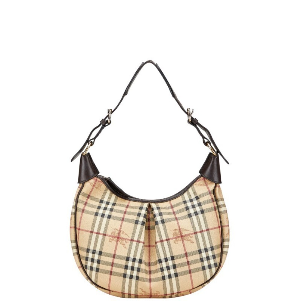 Burberry Nova Check Hobo Shoulder Bag Beige Tan Brown Leather